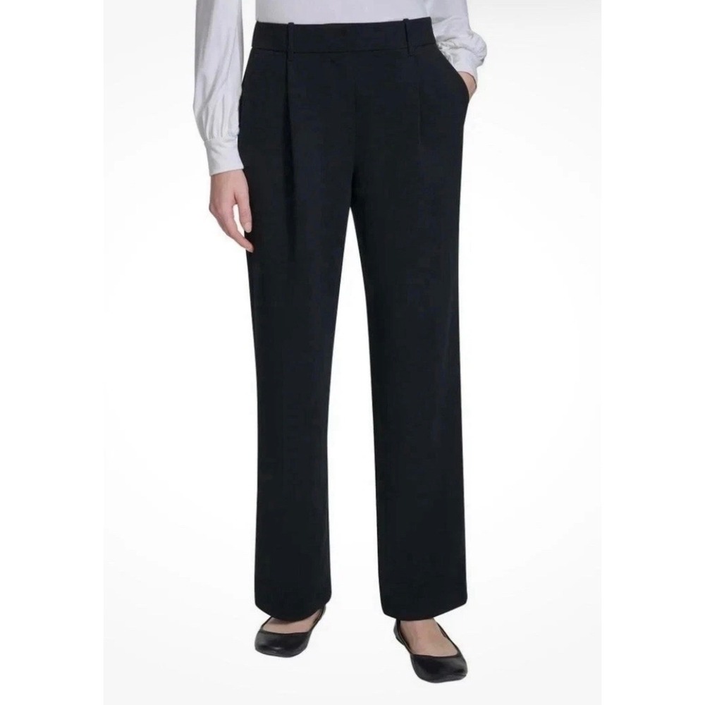 NWT DKNY Womens Navy Blue Wide Leg‎ Pleated Trousers High Rise Pants Size 10